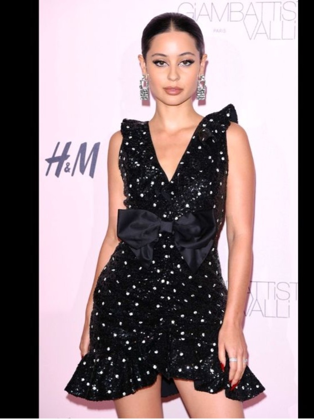 Giambattista Valli x H&M Black Sequin V-Neck Mini Dress with Satin Bow